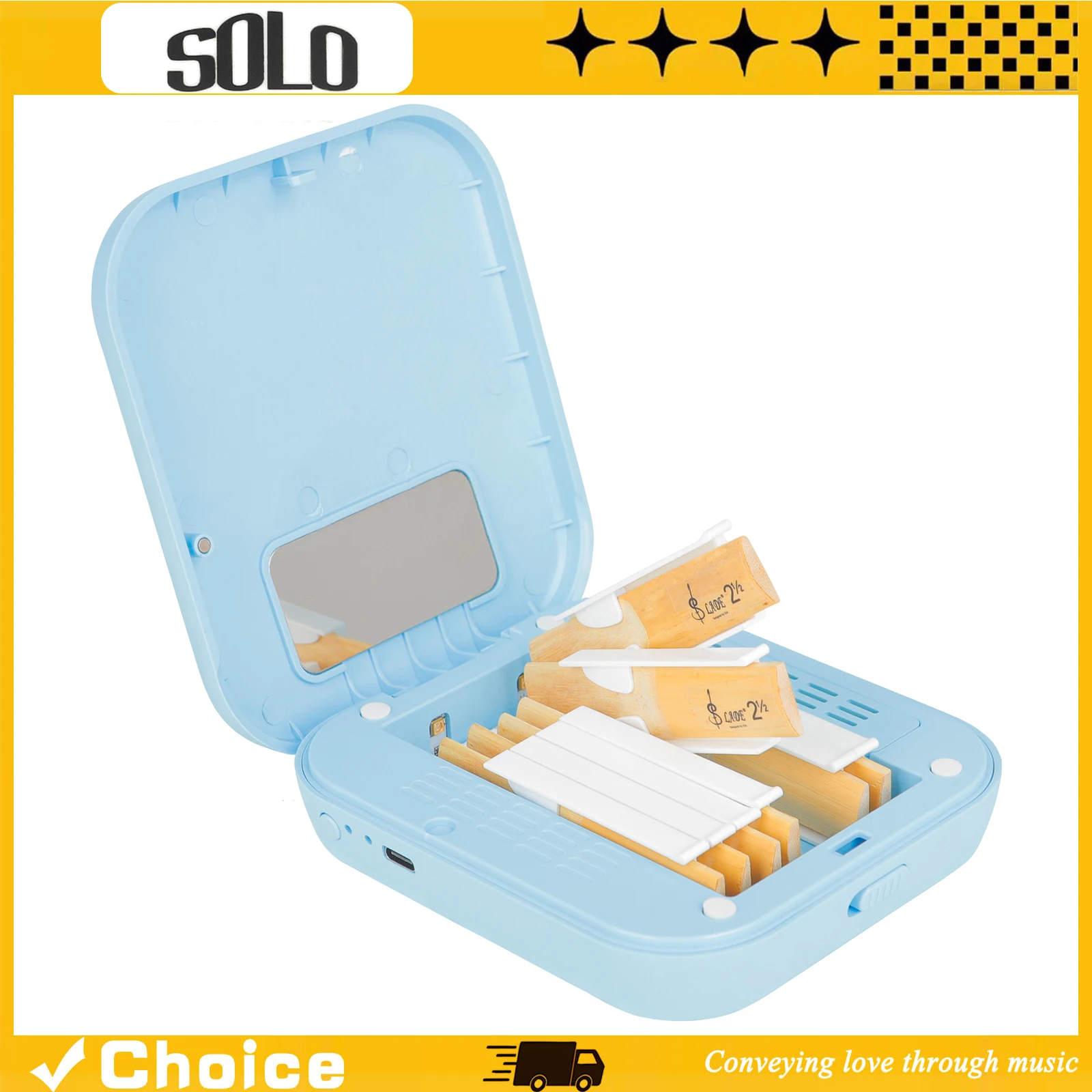 

SOLO Saxophone Clarinet Reed Humidor Professional UV Sterilization Case Independent Card Slot Design Can Hold 8Pcs