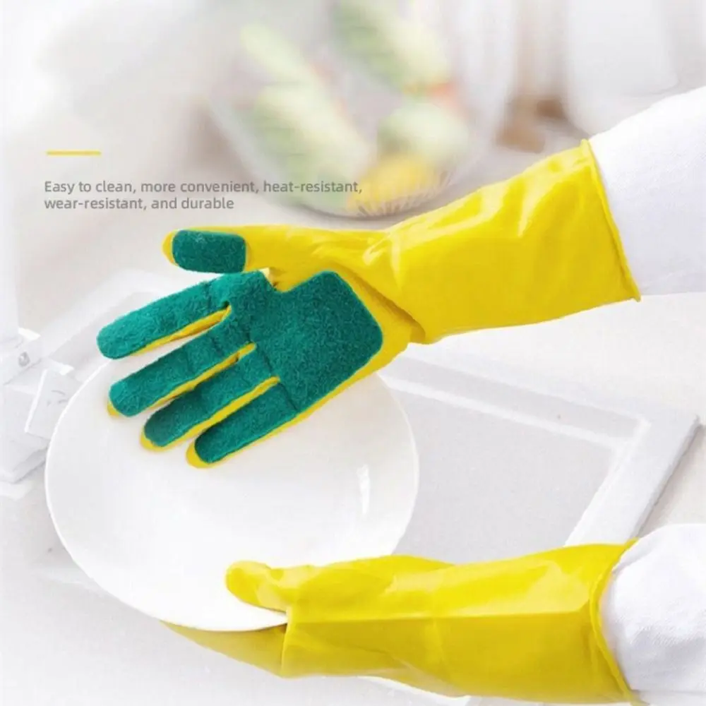 Right Hand with Cleaning Cloth Dishwashing Cleaning Gloves Silicone Kitchen Dish Washing Gloves Cleaning Tools Lengthened