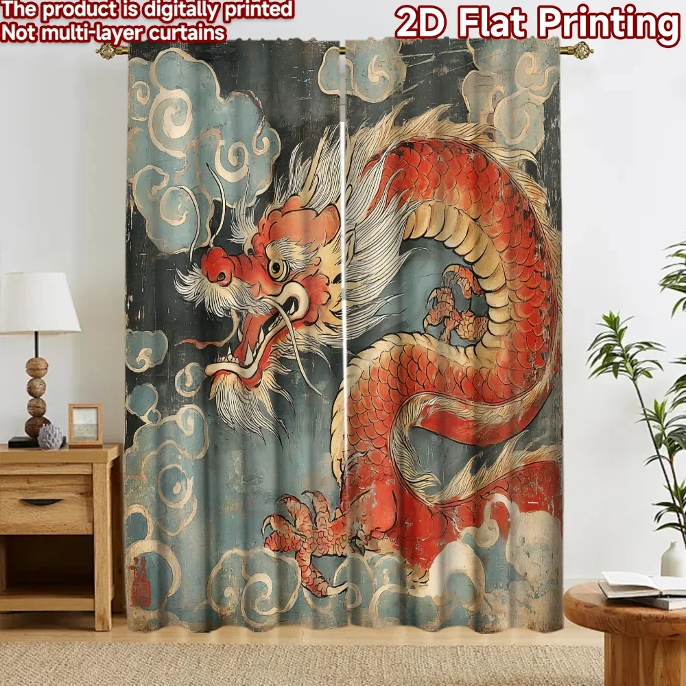 Majestic Chinese Dragon Mural Curtain Wallpaper Window Drapes Asian Style Decorative Fabric for Living Room Bedroom Home Decor