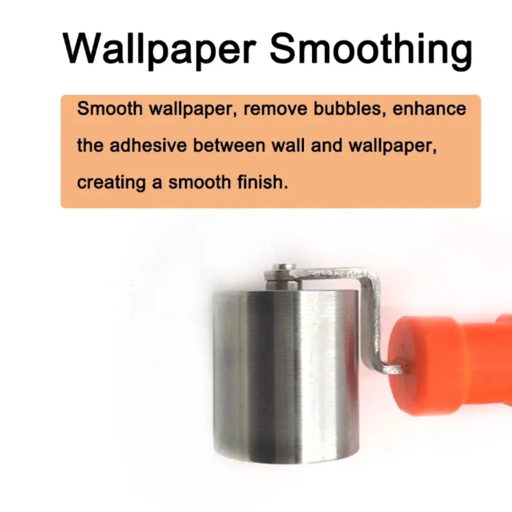 Premium Stainless Steel Wallpaper Seam Roller Flat Design Easy Grip Handle Wallpaper Smoothing Tool Non-Woven Silver Orange