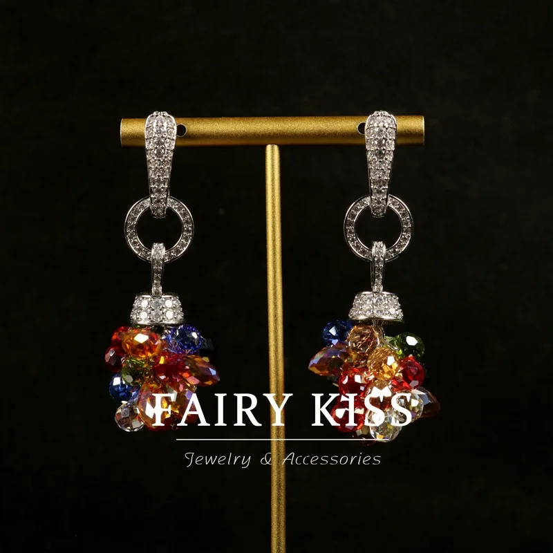 hot-selling colorful stud earrings 925 silver needle stud earrings diamonds exquisite temperament women's earrings