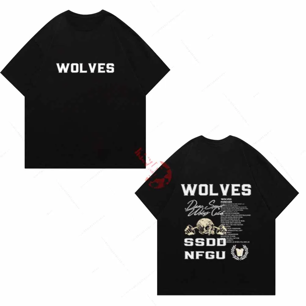 

Men's Sports and Fitness Wolf Head Letter Graphic Printed Breathable T-shirt Round Neck Women's Pure Cotton Short Sleeved Top