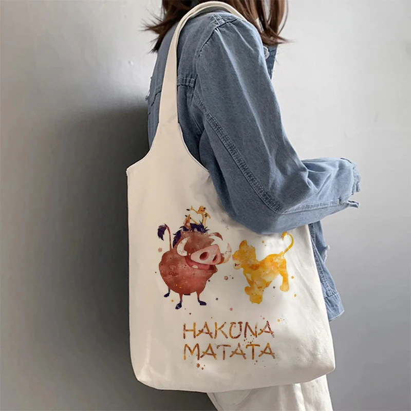 Fashion New Disney The Lion King Tote Bag Canvas Shoulder Bag Eco Hakuna Matata Shopping Bag Women Tote Shopper Bag Female