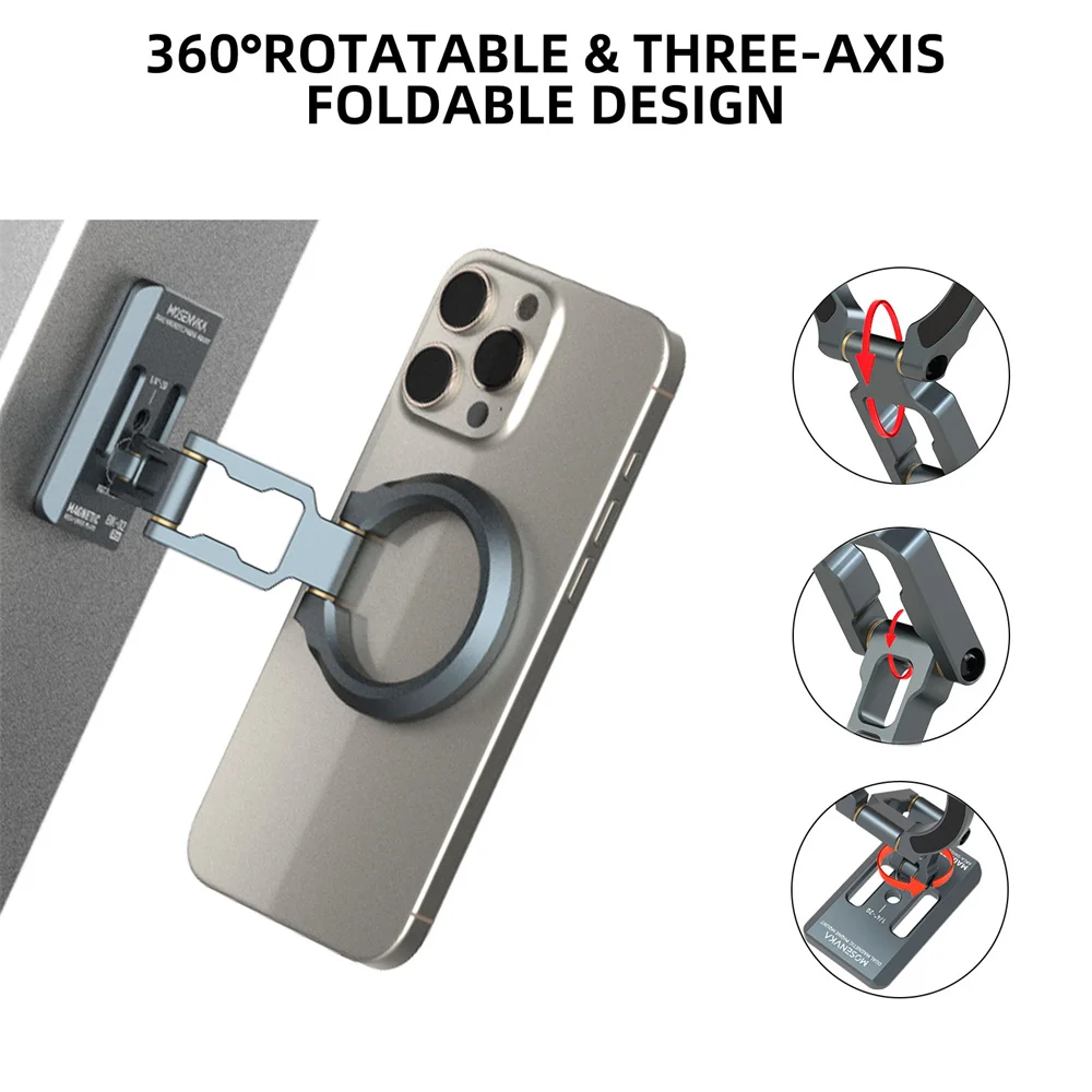 Soporte magnético doble para teléfono, trípode plegable para teléfono, 1/4 pulgadas y ARCA-Swiss, escritorio, gimnasio/coche/avión, soporte para Masafe, iPhone y Android
