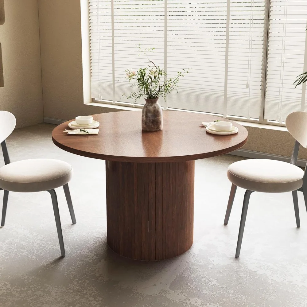 Ronde eettafel voor 4 personen, moderne boerderijkeukentafel, 47 inch kleine cirkel eettafels met houten stripbasis voor keuken Li