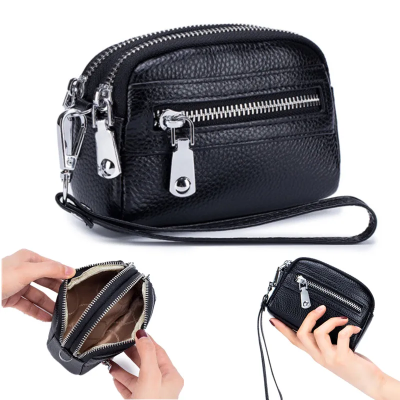 

Women Mini Wallet Cowhide Leather Female Purse Card Holder Coin Purse Short Wallet Small Purse Zipper Keychain Clutch Bag Wallet