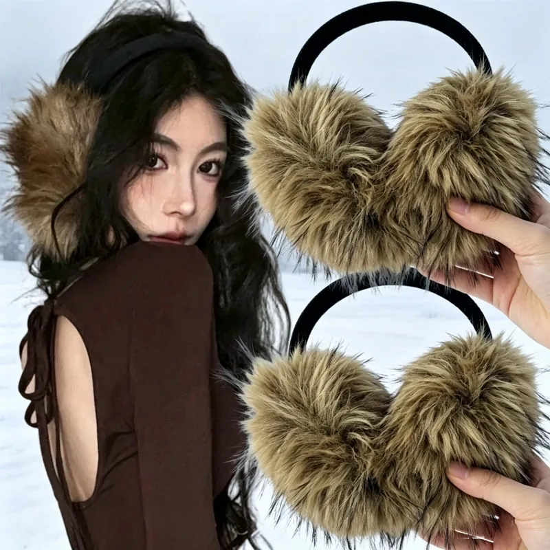 Larger-sized Faux-fur Y2k Wild Brown Plush Earmuffs for Women in Winter Thickened Ear Warmers Cold Protection Warm Ear Cover