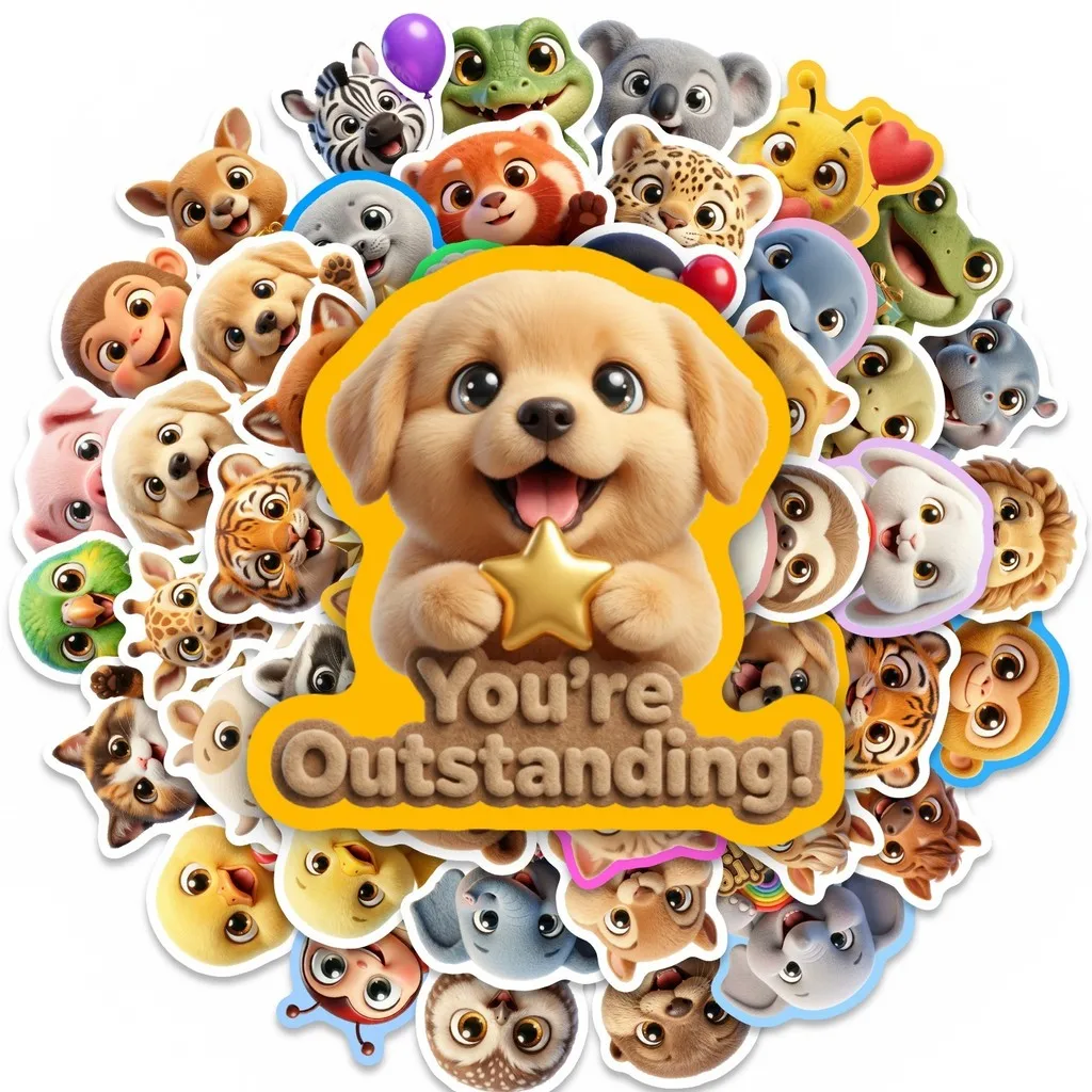 50Pcs 3D Cartoon Cute Pet Positive Slogan Stickers, Waterproof Decals for Water Bottle & Notebook DIY RecordingYourLife Store