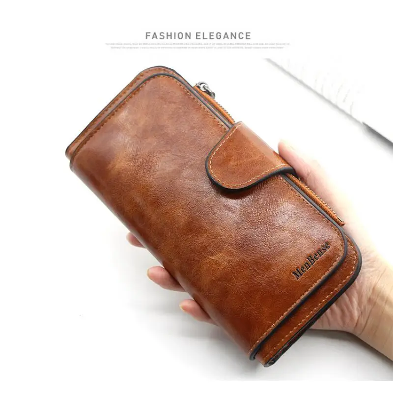 Carteira feminina feita de carteiras de couro três dobras vintage bolsas femininas bolsa de telefone móvel bolsa de moedas feminina