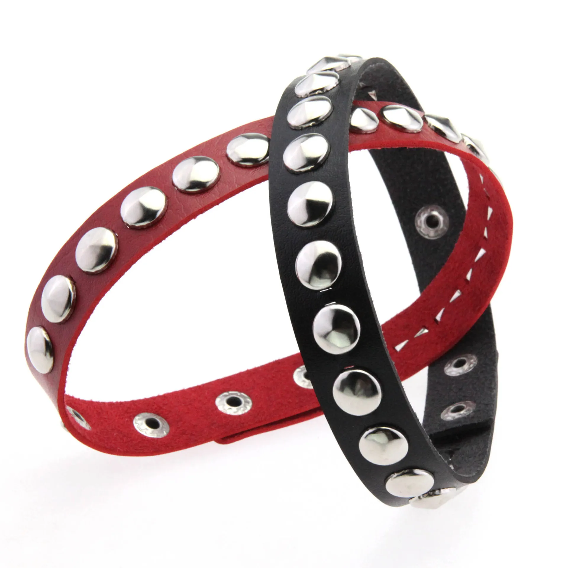 Punk Gothic Personality Rock and roll Trend Circular rivet Multicolored Leather Stainless steel Necklace Clavicle chain Retro