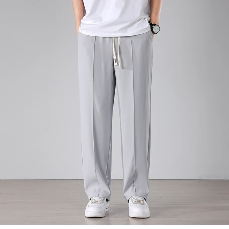 Men\'s Casual Pants 2023 New Drape Baggy Fashion Straight Wide Leg Casual Trousers Sweatpants Streetwear Black Apricot Light Gray