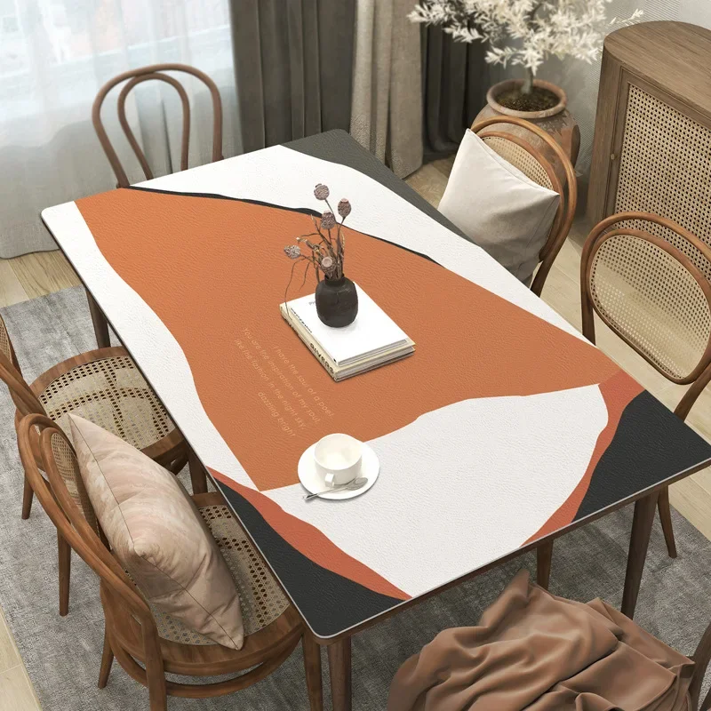 New Wabi Sabi Pu Leather Table Cloth Waterproof Oilproof Table Covers Placemats Luxury Rectangular Table Cover Pad Textile