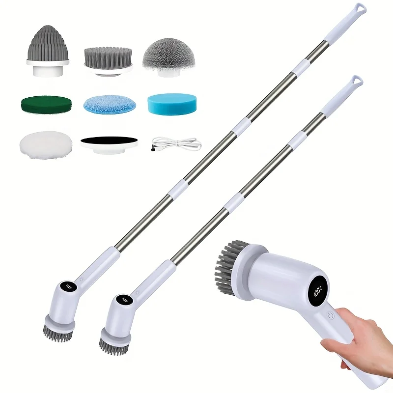 

Adjustable Handle Electric Rotating Brush, 7 Replacement Head, 2 Speed, 44.09LB Large Torque For Bathroom, Toilet, Bathtub, Kitc