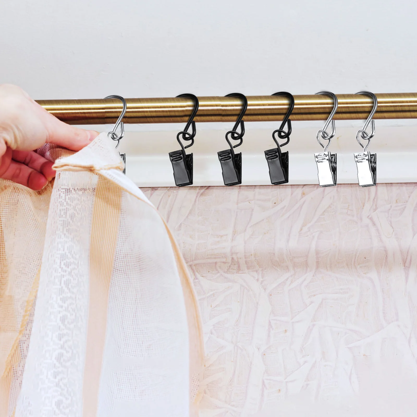 

50Pcs Curtain Hooks for Drapes Clip on Design Iron Made S-Shaped Hanging Clips for Window Sheers Thermal Curtains Secure Fit