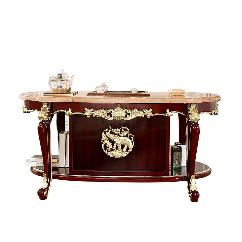 Tea Table Solid Wood Carved Marble Living Room Balcony Household Tea Making Table Villa Club