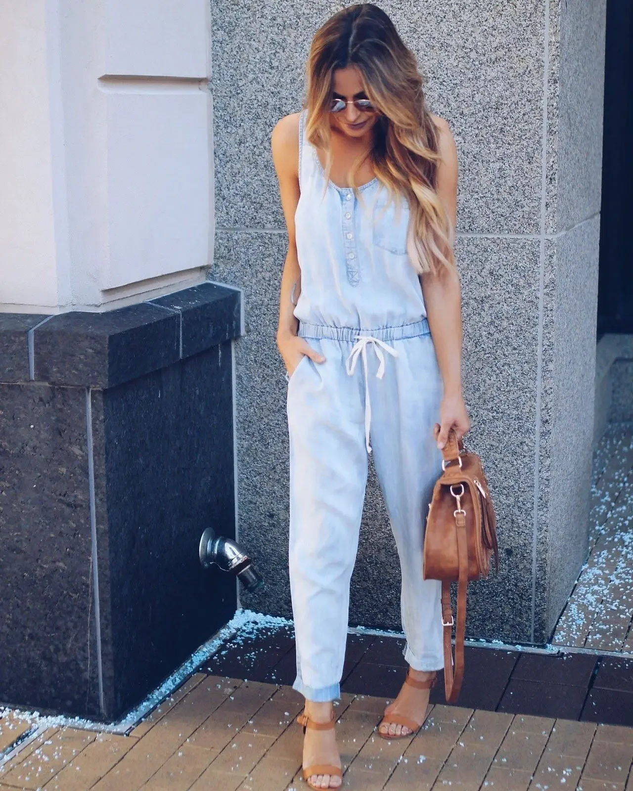 Summer Fashion Jumpsuit for Women Romper Overalls Single-breasted Casual Denim Trousers Sleeveless Ankle Pants Loose Jumpsuits