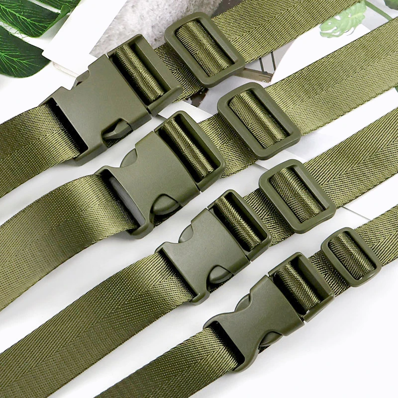 1-5 مجموعات Armygreen حزام Fastex مشبك 25/32/38 مللي متر حزام البلاستيك الجانب الإصدار أبازيم ثلاثي الإنزلاق ضبط Carabiners كليب للحقائب