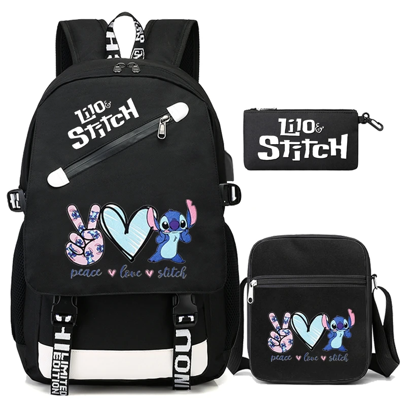 3 sztuk/zestaw Disney Lilo Stitch płócienny plecak z torebką piórnik dla dziewczynki chłopiec tornister powrót do szkoły Bookbag plecaki