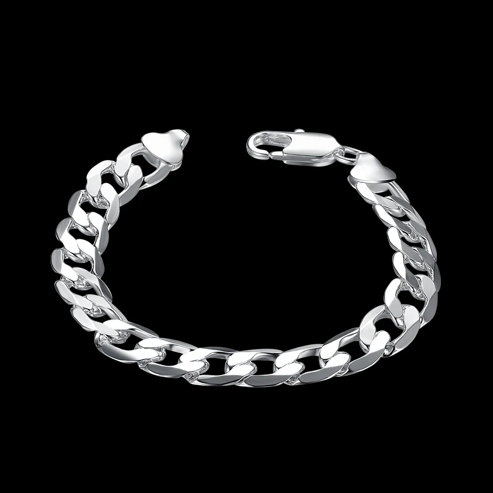 Special Offer 925 Stamp Silver Color Classic 10MM Chain Bracelets for Men's Women Wedding Party Christmas Gifts Fashion Jewelry