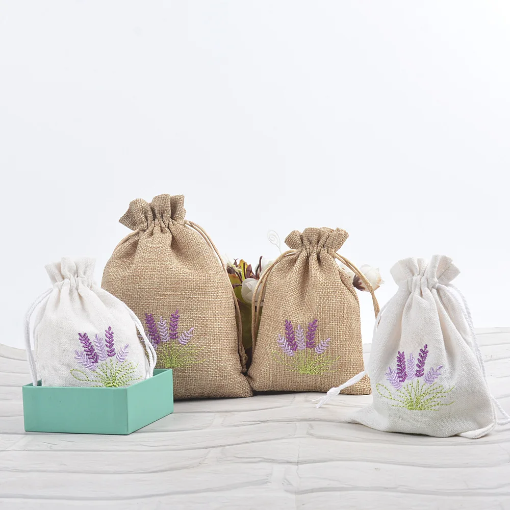 

6pcs Cotton Linen Floral Storage Drawstring Bag Lavender Storage Pouch Christmas Party Gift Package Candy Jewelry Organizer