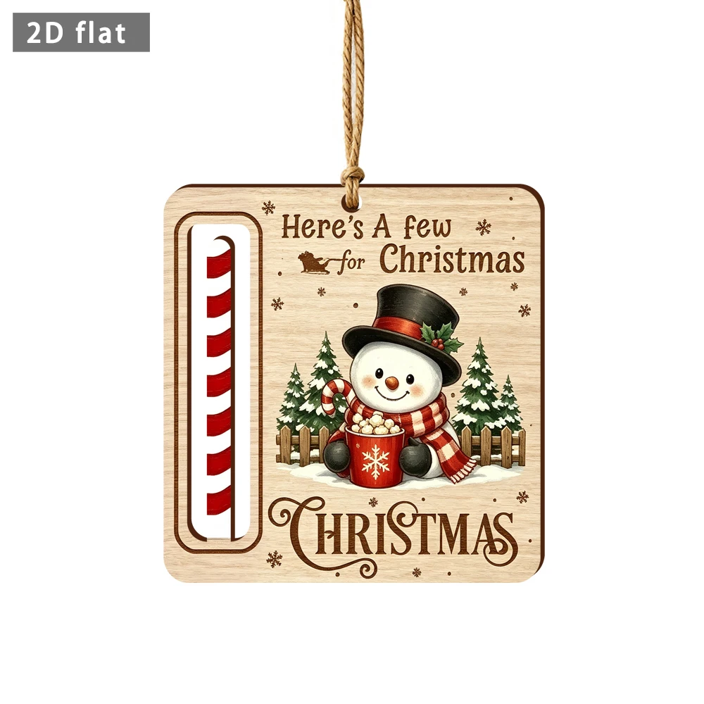 Christmas Snowman 2D Flat Wooden Money Holder Ornament Hanging Tag Xmas Tree Decor Gift Flat Cutout