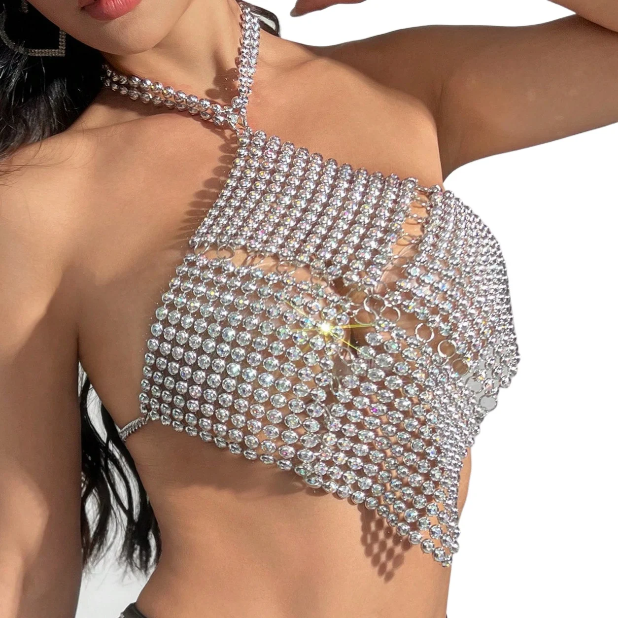 

Women's Personalized Splicing Sling Resin Diamond Neck Sling Vest Spice Girl Sling Top