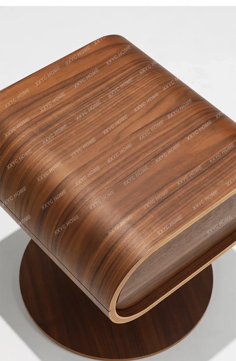 Home Living Room Bedroom Curved Wood Single Drawer Bedside Table/Black Walnut Creative Cabinet