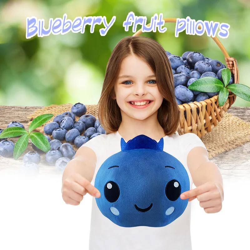 Blueberry Plush Stuffed Fruit Toy Cute Stuffed Lovely Cartoon Soft Funny Smiling Face Fruit Pillow Doll For Kids Girls