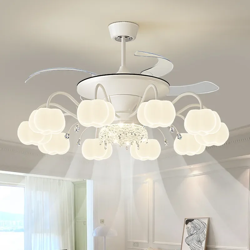 Cream Wind Style Silent Invisible Ceiling Fan Light Creative Cloud Design for Living Room Dining Room and Children's Bedroom