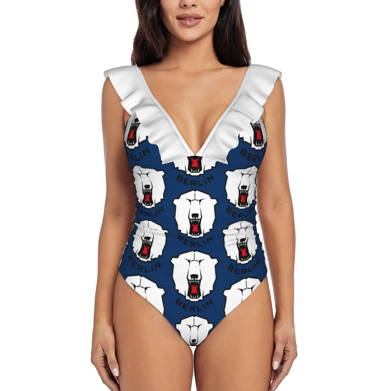 

Eisbären Berlin Sexy One Piece Swimsuit Women Swimwear Monokini Ruffle Bathing Suit Beach Wear Eisbären Berlin Hockey Eisbären