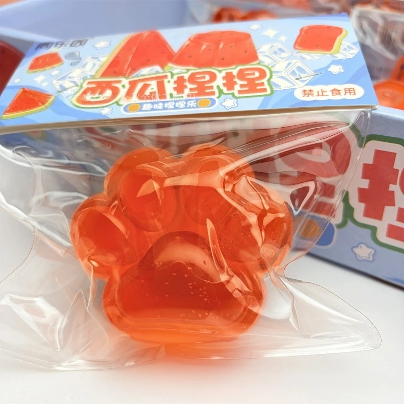 TPR Squeeze Toy Simulated Watermelon Cat Paw Slow Rising Fluid Mud Texture Stress Relief Fidget Sensory Toy For Anxiety Release