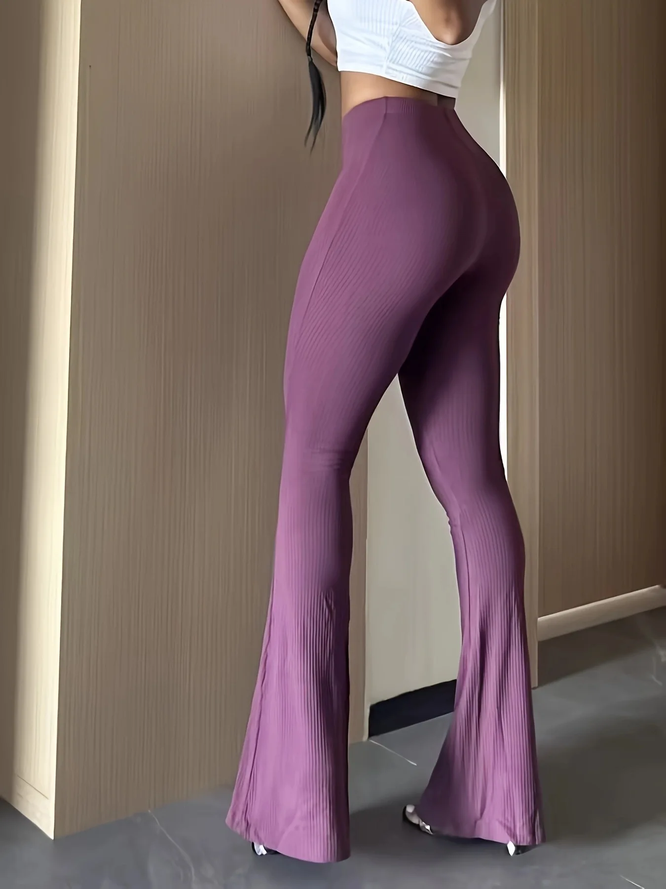 

Женские брюки с высокой талией, облегающие, расклешенные, в рубчик, повседневные, прямые, с легким расклешением, длинные