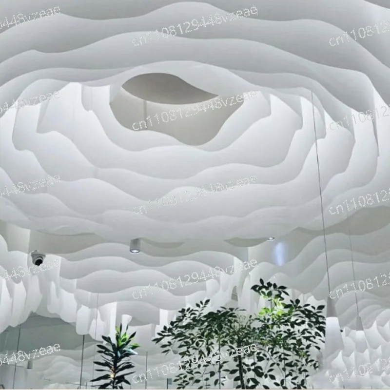Ceiling Hanging Art Space Decoration Decoration Material Cloth French Translucent White Wave Textured Paper Fabric Skyline