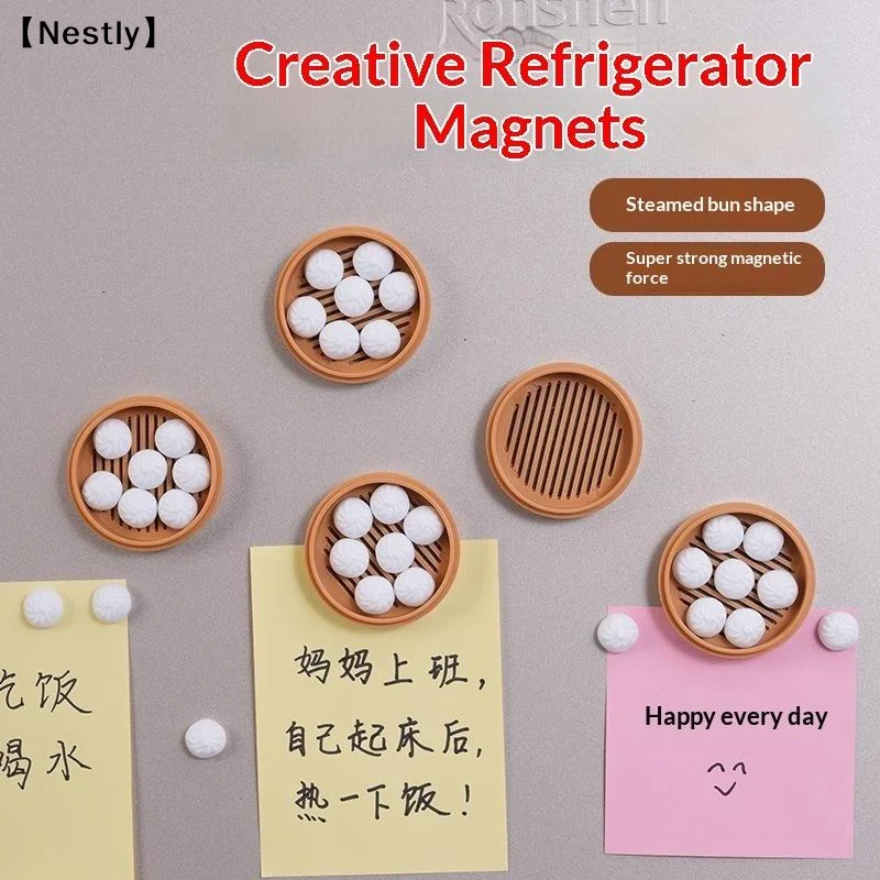 3D Printing Bun Dumpling Fridge Magnet Plastic Realistic Miniature Food Magnetic Sticker Whimsical DIY Label〔Nest〕