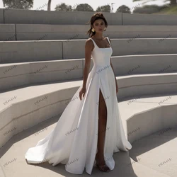Elegant A-Line Wedding Dresses Satin Bridal Gowns Spaghetti Straps Robes Square Collar Simple Vestidos De Novia Customized 2025