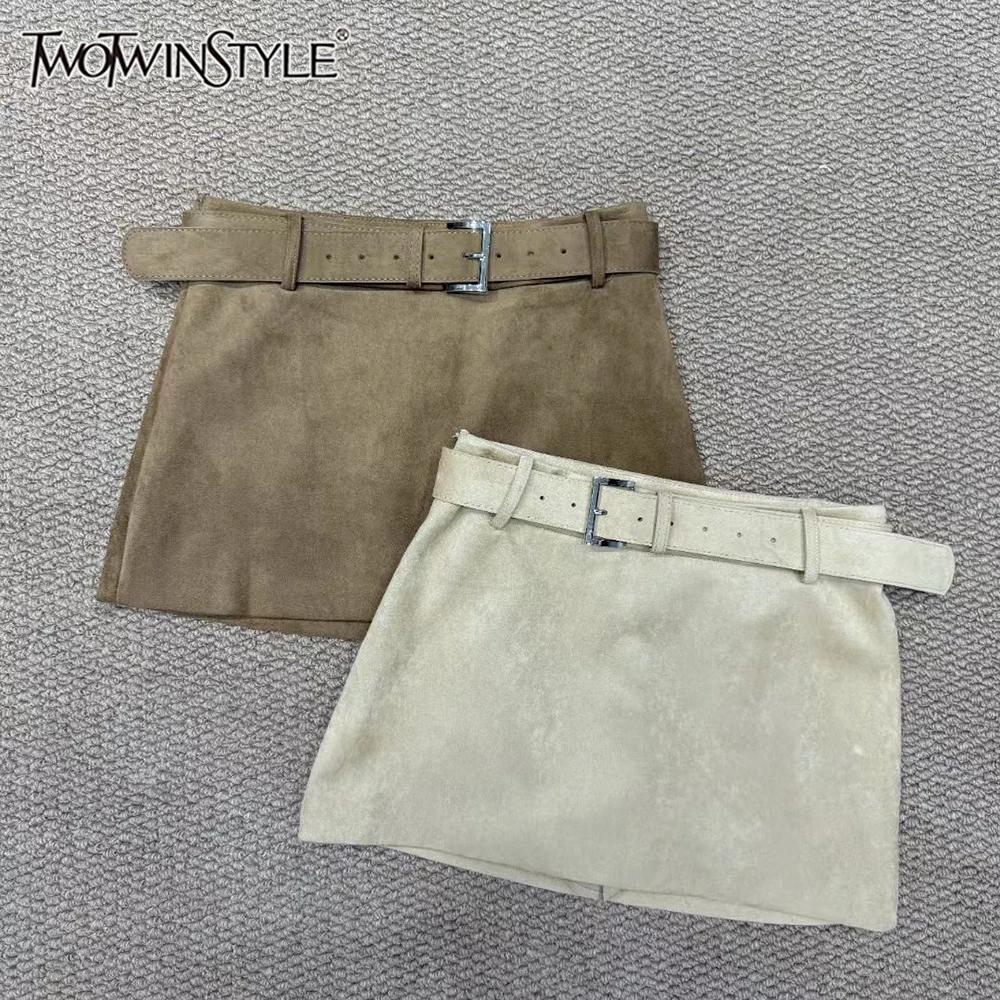 TWOTWINSTYLE Solid Mini Sexy Slimming Skirts For Women High Waist Spliced Belt Summer Design Sense Party Skirt Female KSK556227