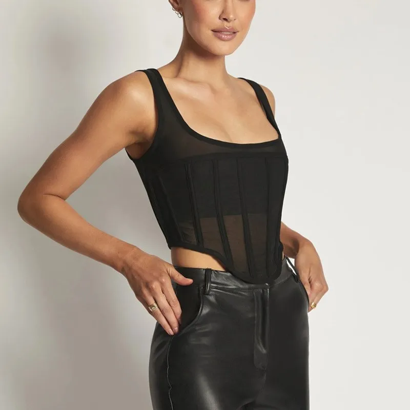 

Женские сетчатые лоскутные корсеты, женские сексуальные корсеты на шнуровке, бюстье, укороченные топы, летнее нижнее белье на подтяжках, уличная одежда