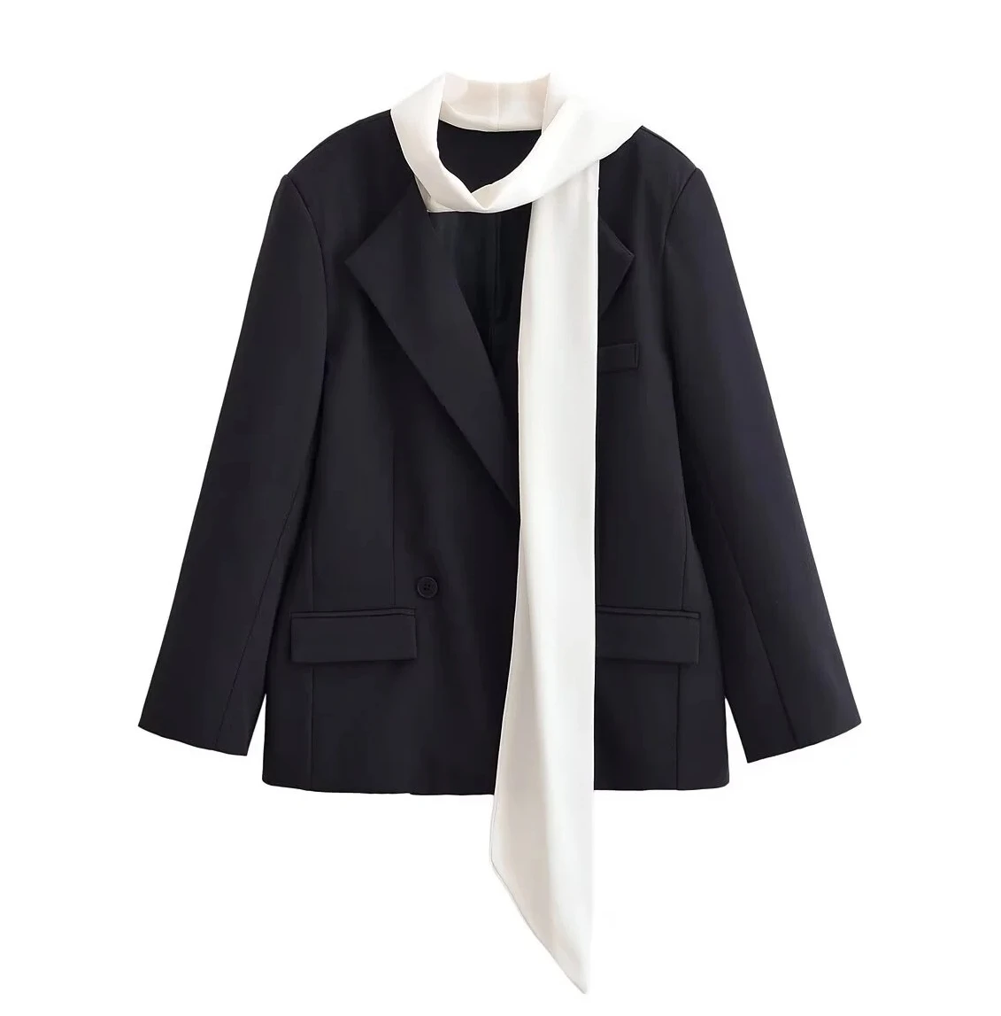 

New women's clothing casual fashion simple temperament loose color collision scarf suit jacket