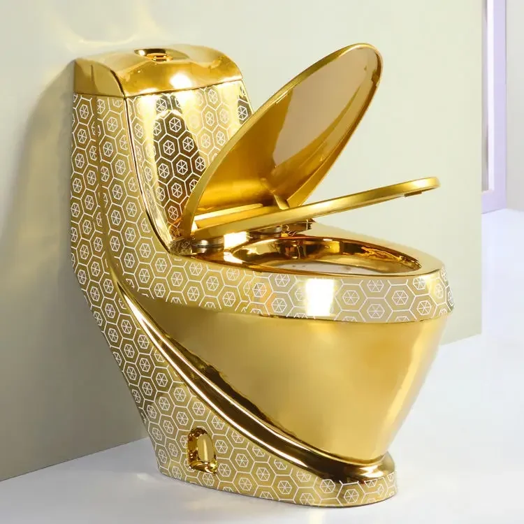 OVS wholesale Modern Ceramic Piss Wwc Peeping Water Closet Golden Dragon Gold Color One Piece Toilet Bowl Factory Price