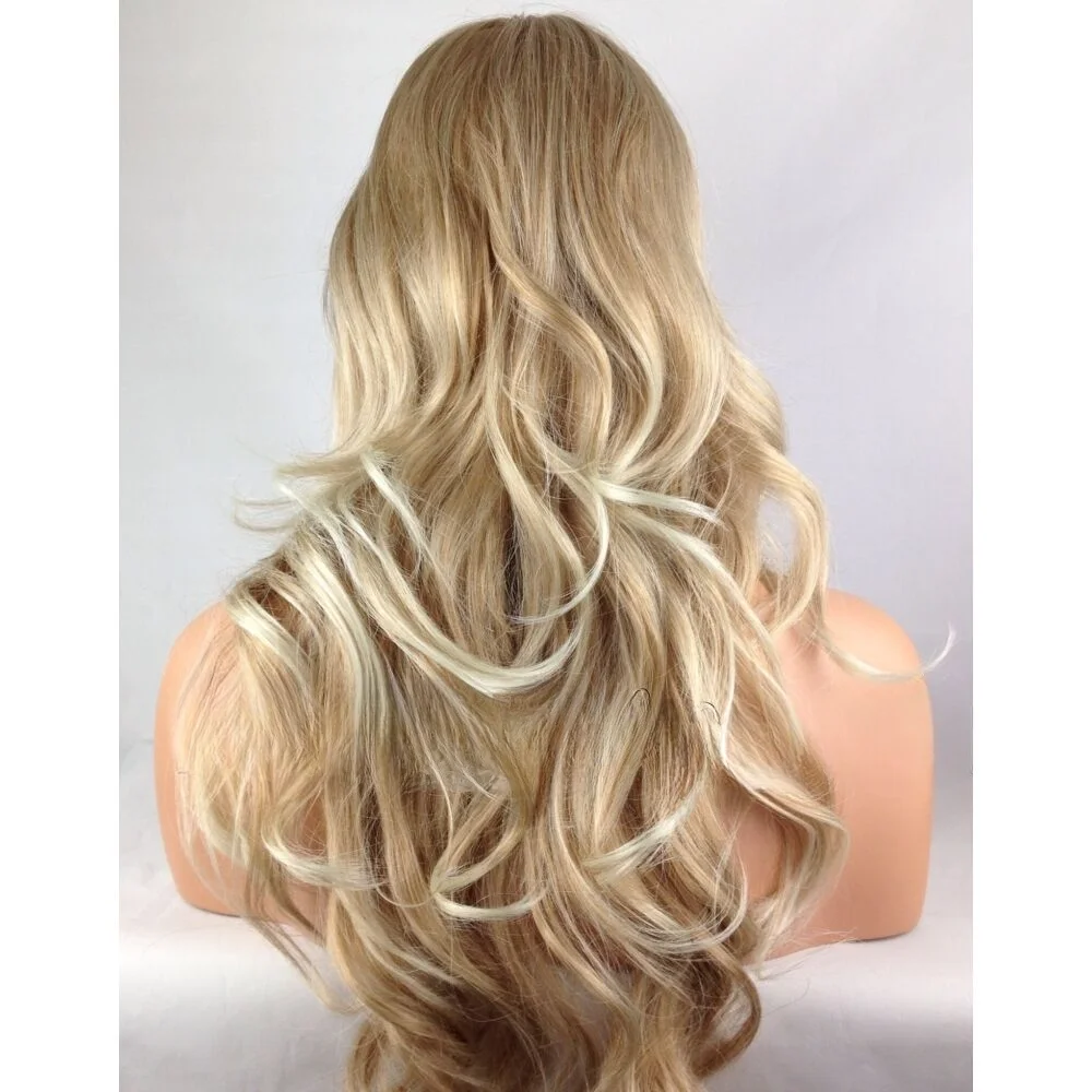 LONG WOMENS LADIES FASHION HAIR WAVY Synthetic Wig TWO TONE BLONDE MIX