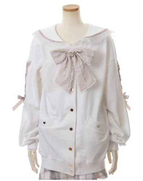 Japanese Liz Jackets Women Mine Mass-Produced Sailor Collar Ribbon Bow Hoodies Women Autumn Sweet Y2K Cute Oversized Sweatshirt