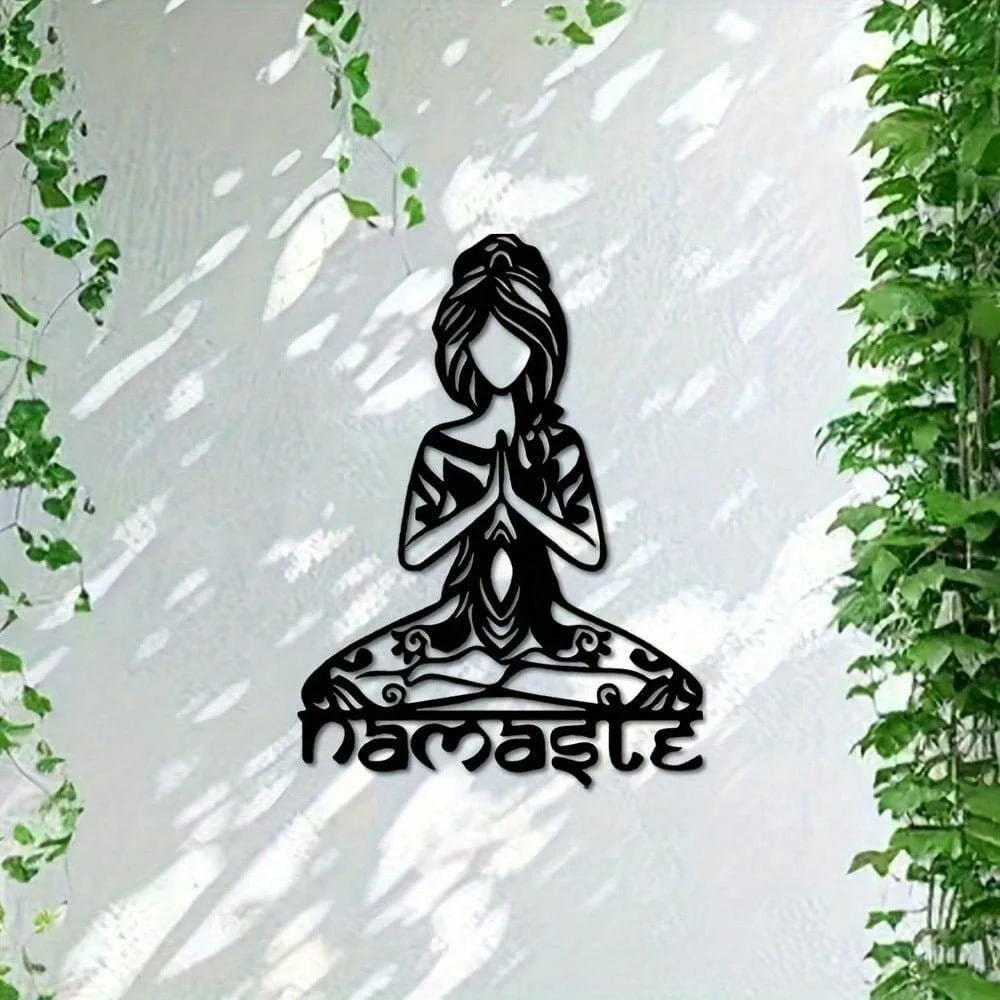 Wandskulptur aus Metall „Namaste Yoga Girl“. | Schmiedeeisen, wasserdicht, rostfrei, Halloween- und Weihnachtsgeschenk, Schlafzimmer-/Wohnzimmerdekoration