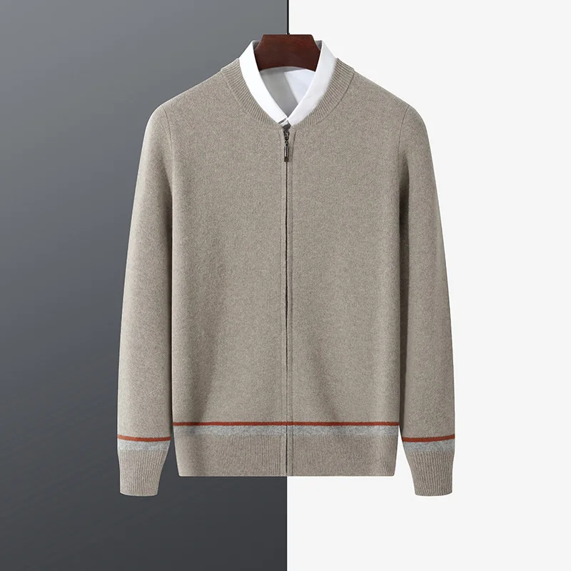 Autumn And Winter New Men's 100% Pure Wool Baseball Collar Cardigan Sweater Coat LeisureContrast Sweater