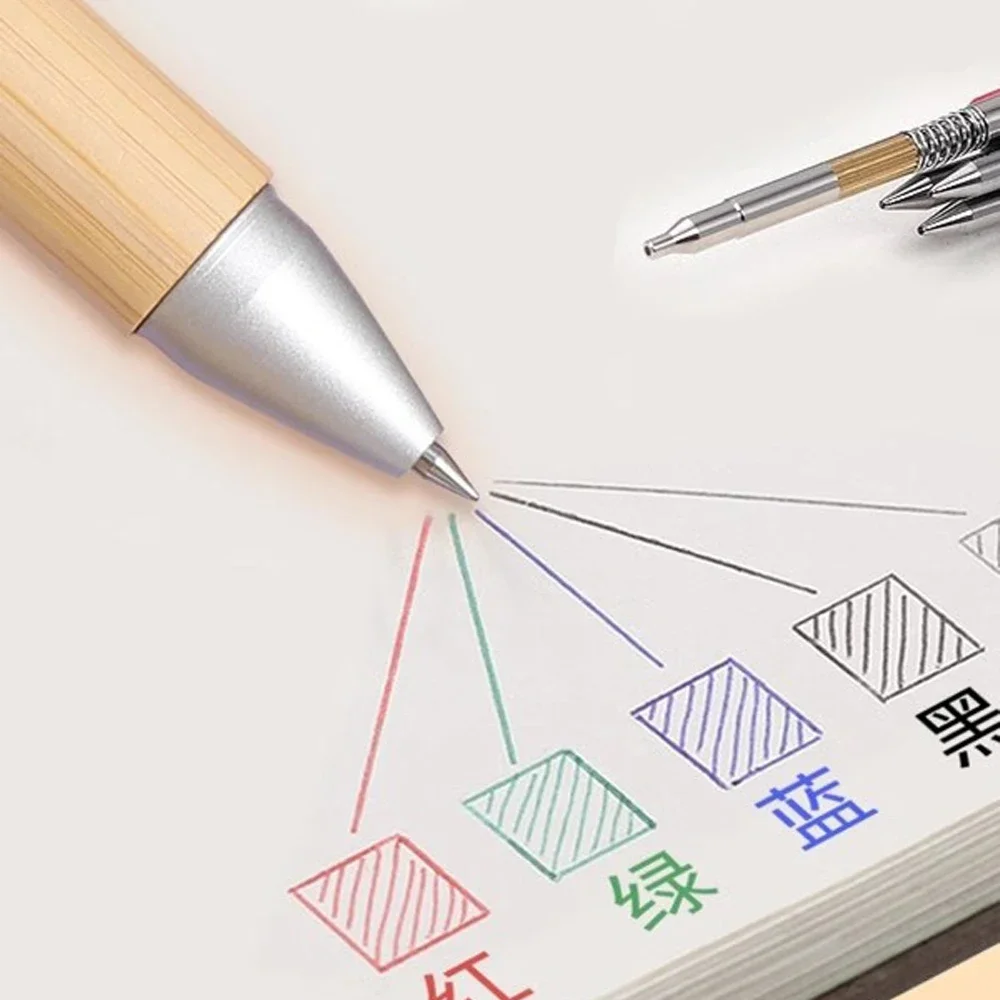 1pcs UNI Multi Color Ballpoint Pen MSXE5-2000B JETSTREAM Ballpoint Pen 0.5mm 4+1 Bamboo Material Pen Holder