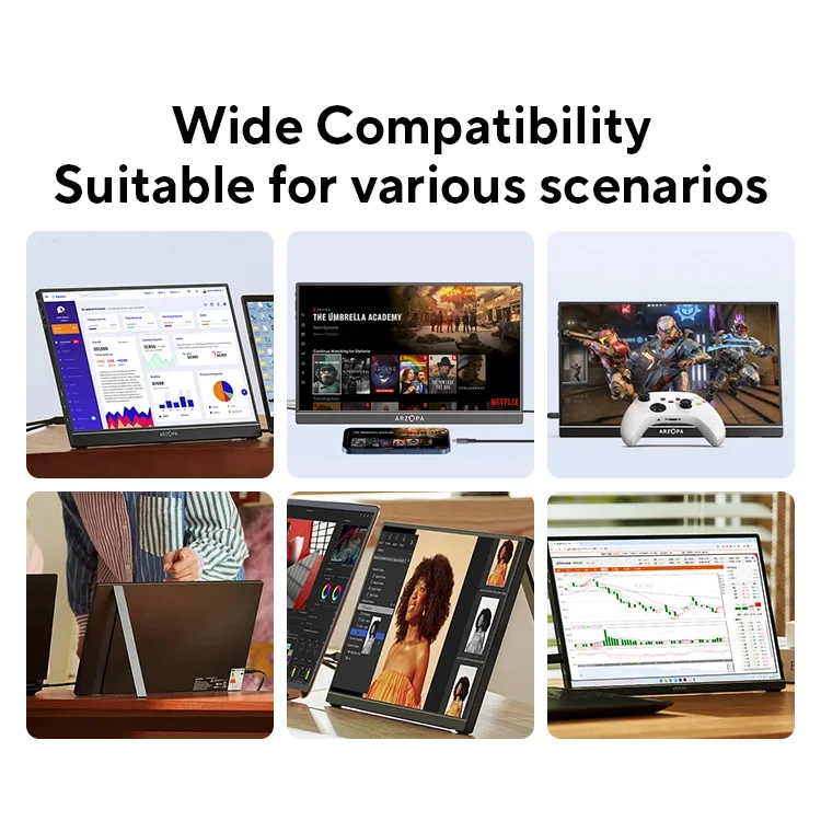 ARZOPA 16inch 2K Portable Monitor 16:10 IPS Screen with type-c mini hdmi Second Display for MAC/Laptop/PC/Xbox/PS4/5/Switch,Z1RC image 4