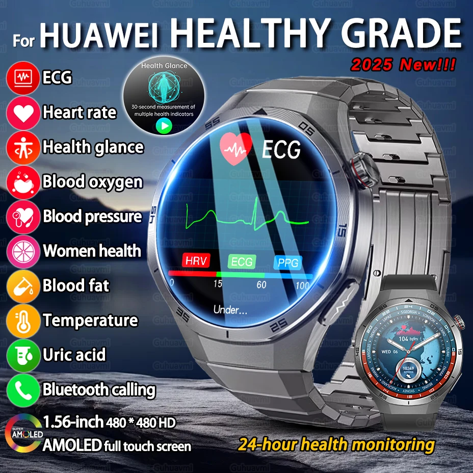 

2025 Новинка для Huawei, мочевая кислота, диагностика здоровья в крови, умные часы, ЭКГ, BP, монитор сердечного ритма, кислорода в крови, BT Call, умные часы