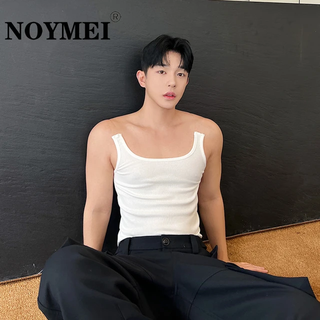 NOYMEI Tank Top Men Summer Design Truncated Sleeveless Shirt Waistcoat Shoulder Strap Personalized Solid Color Sexy Vest WA1717 AliExpress