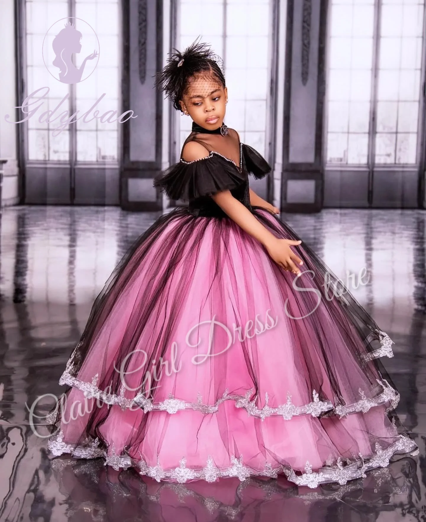 Vestidos de menina de flor de tule de renda personalizados para apliques de casamento até o chão elegante festa de aniversário concurso vestido de primeira comunhão