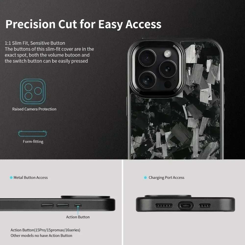 

Magsafe Luxury Real Forged Carbon Fiber For Iphone 15 Pro Max For Iphone 16 13 14 14plus 13pro 11promax Metal Frame Case Gifts