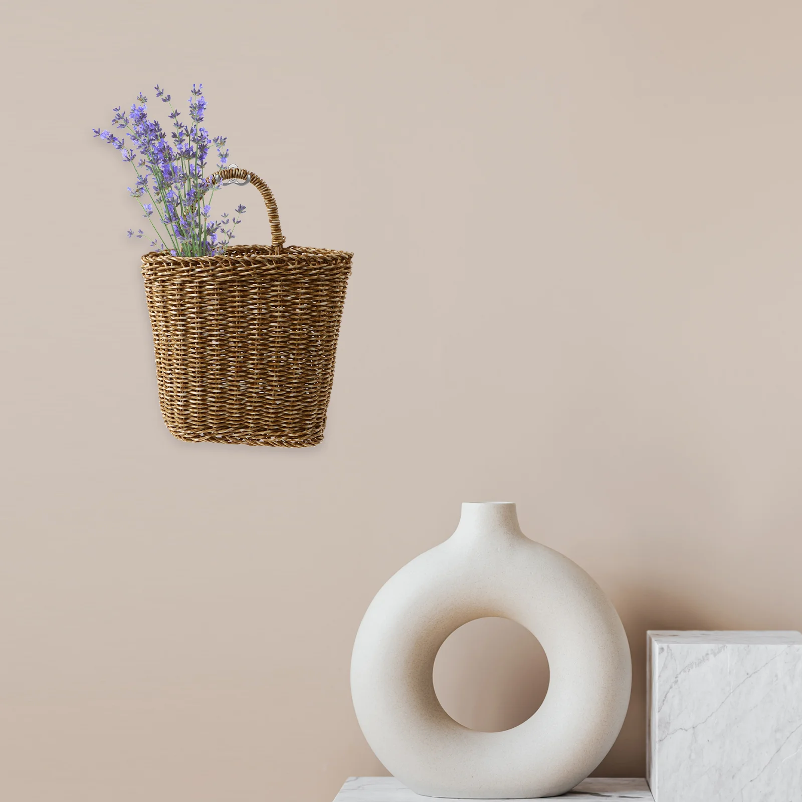 Basket Hanging Wall Storage Flower Rattan Woven Wicker Planter Baskets Pot Display Shelf Crystal Holder Vase Farmhouse Fruit